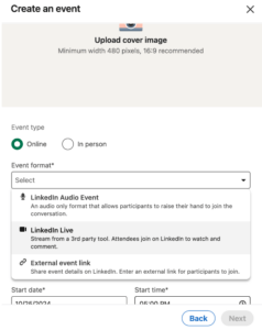 LinkedIn Create an Event 