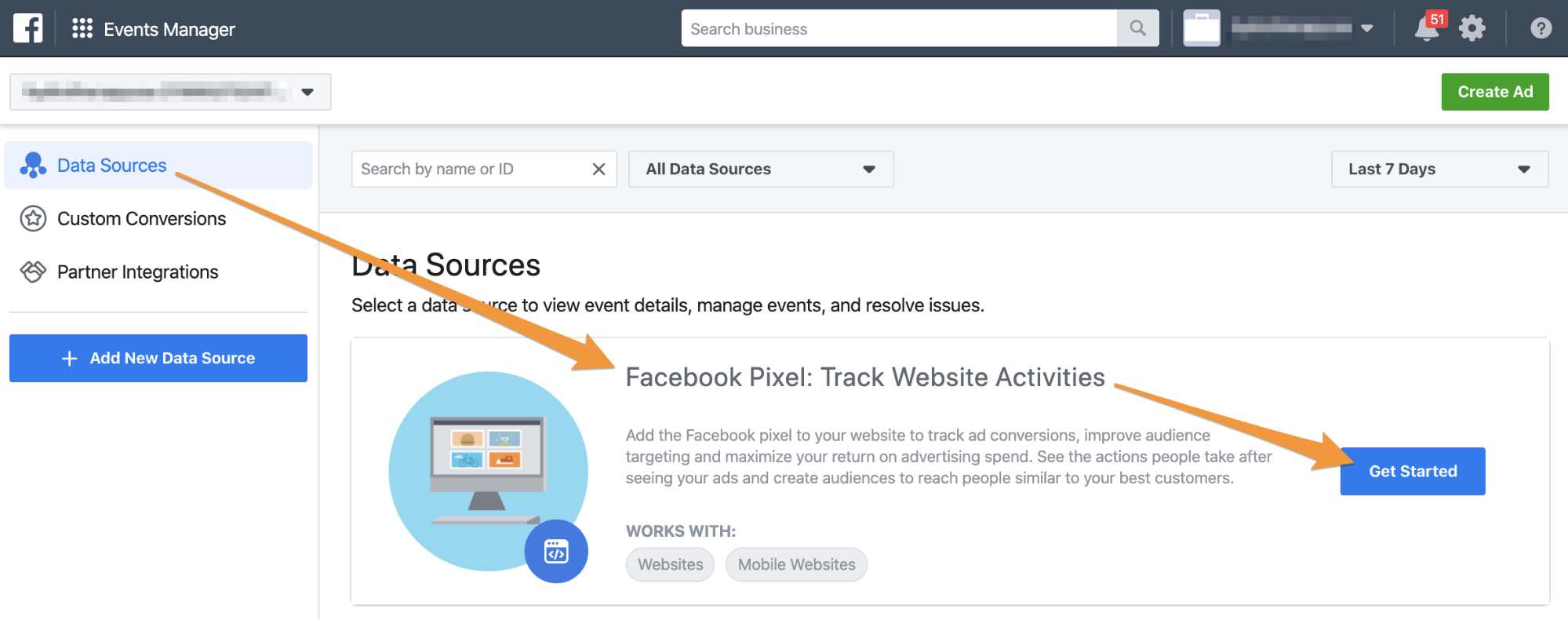 facebook data source get started opt