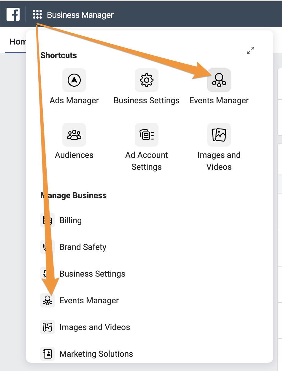 facebook menu events manager opt