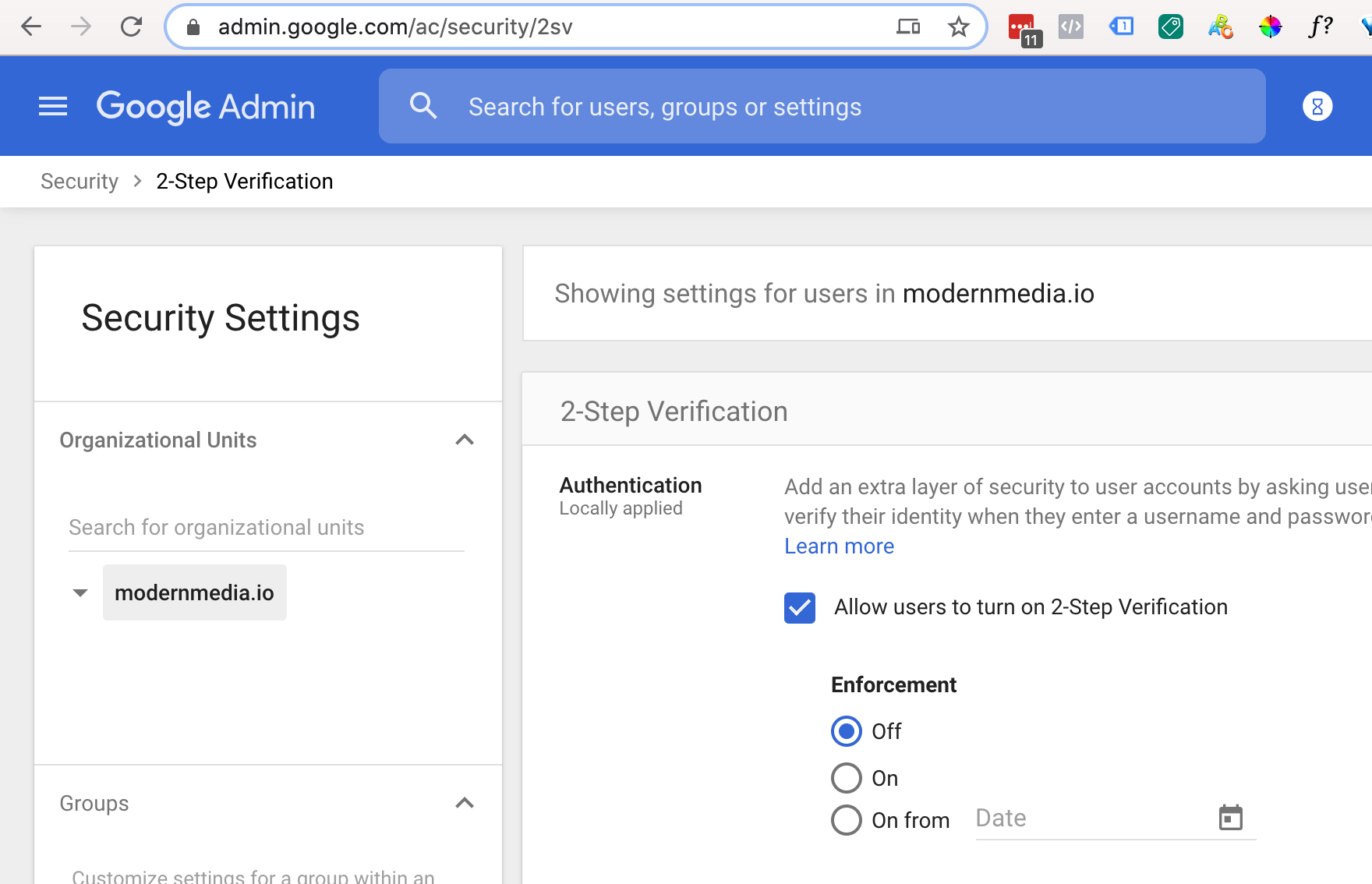 google admin  step verification