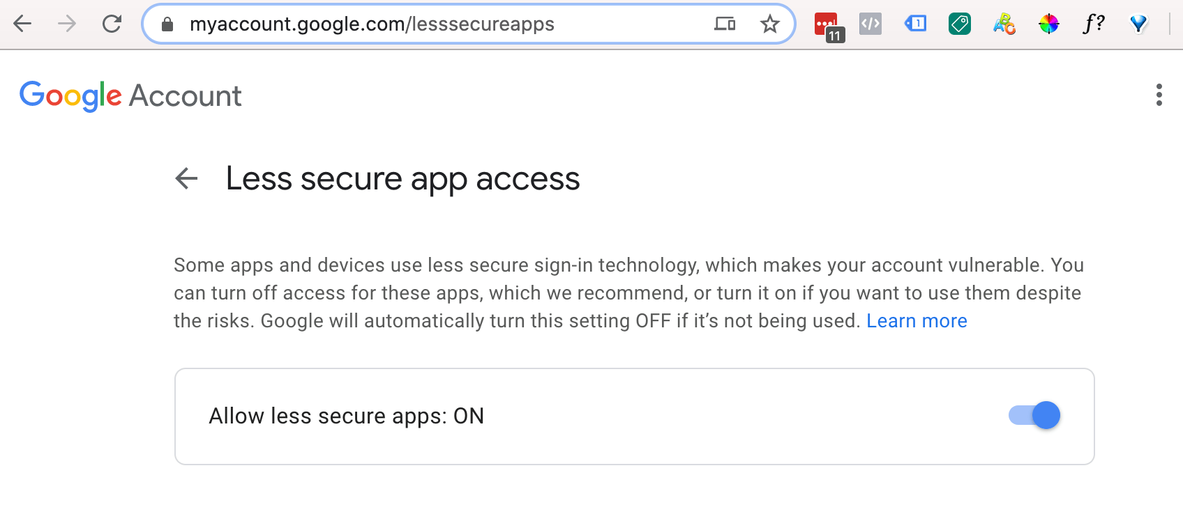 google my account less secure app access