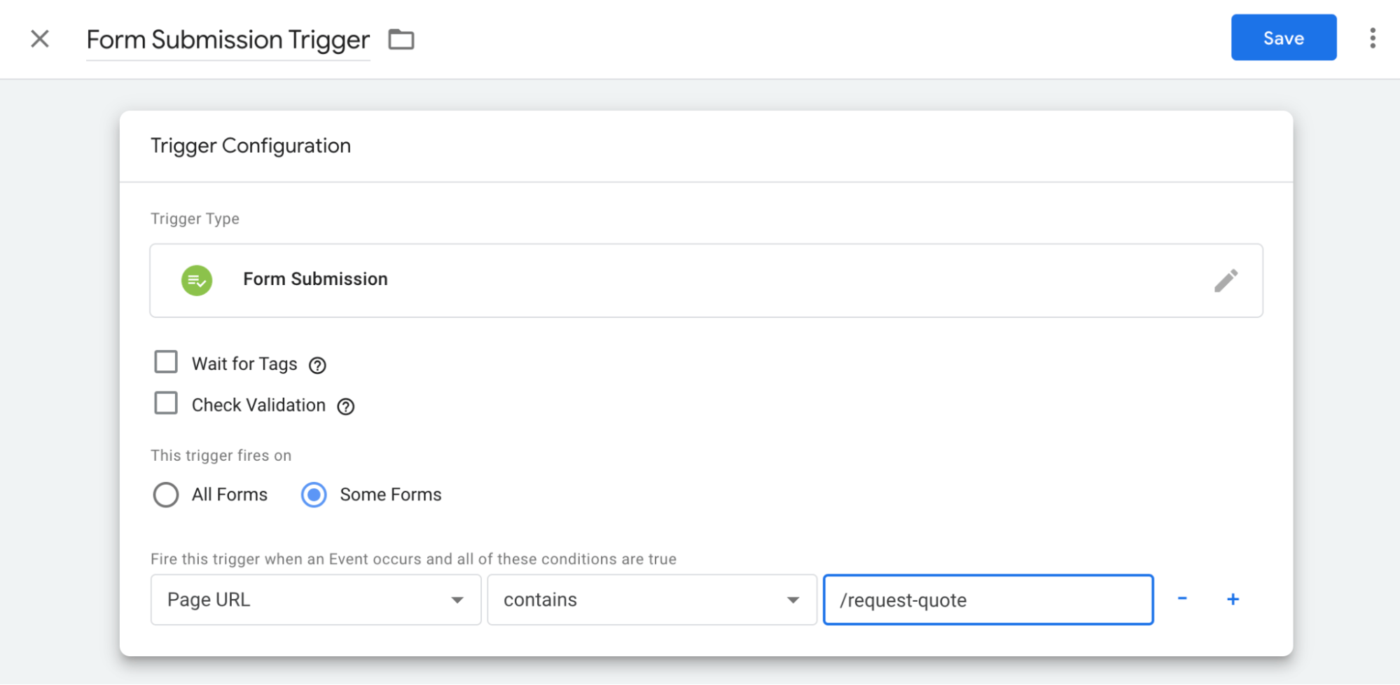 gtm form submission trigger on some forms