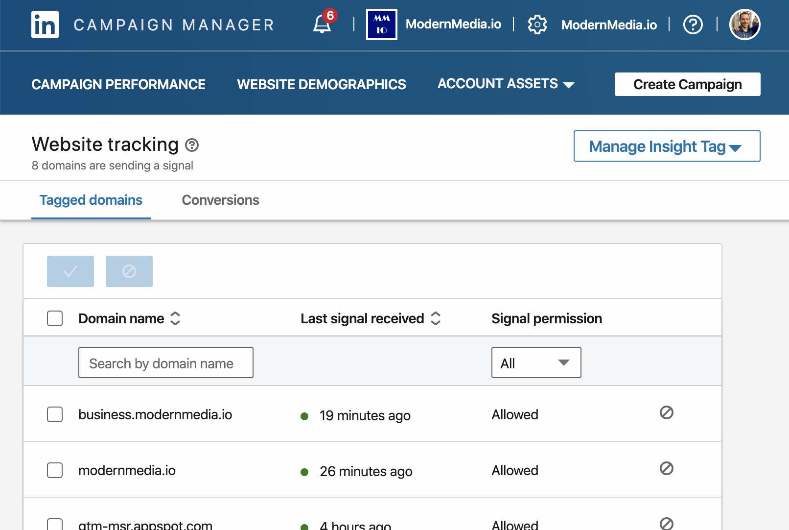 linkedin check tagged domains opt