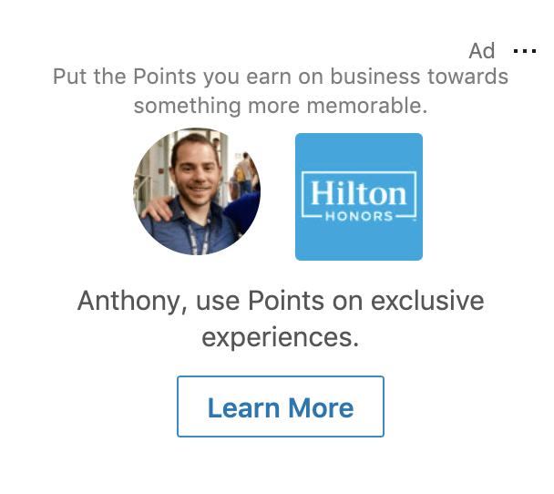Example of LinkedIn spotlight ad featuring hilton honors