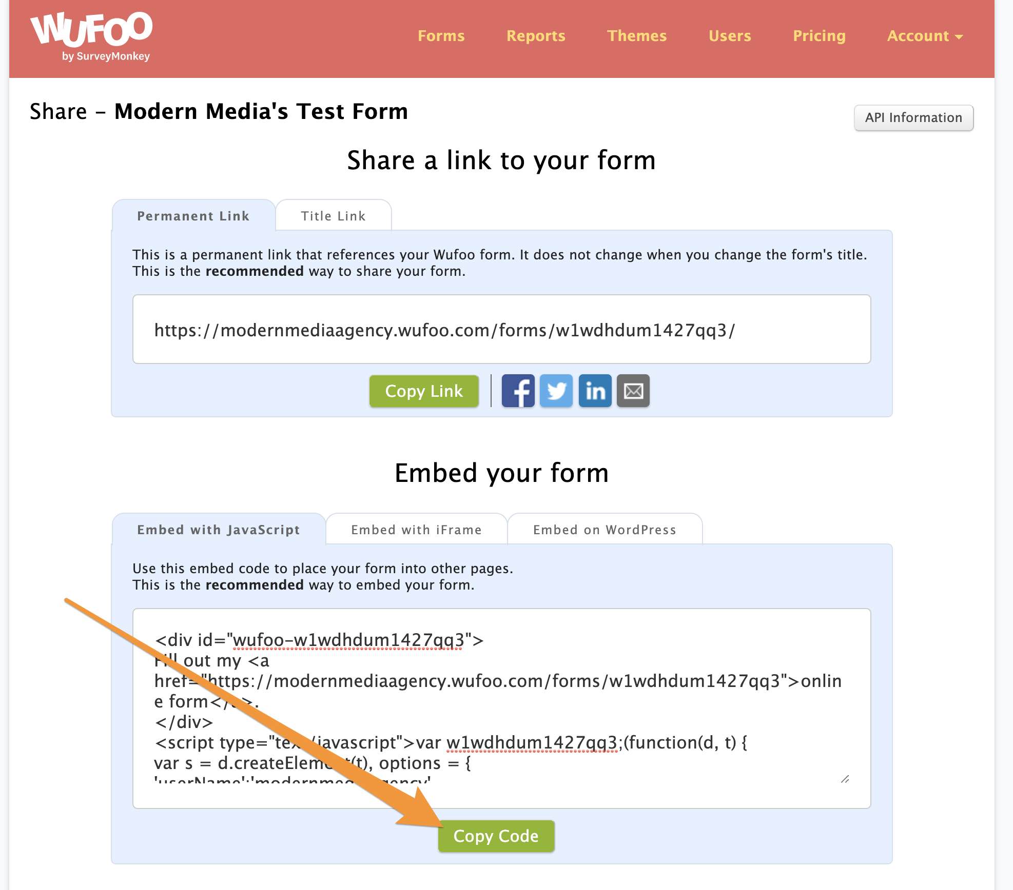 wufoo embed with javascript