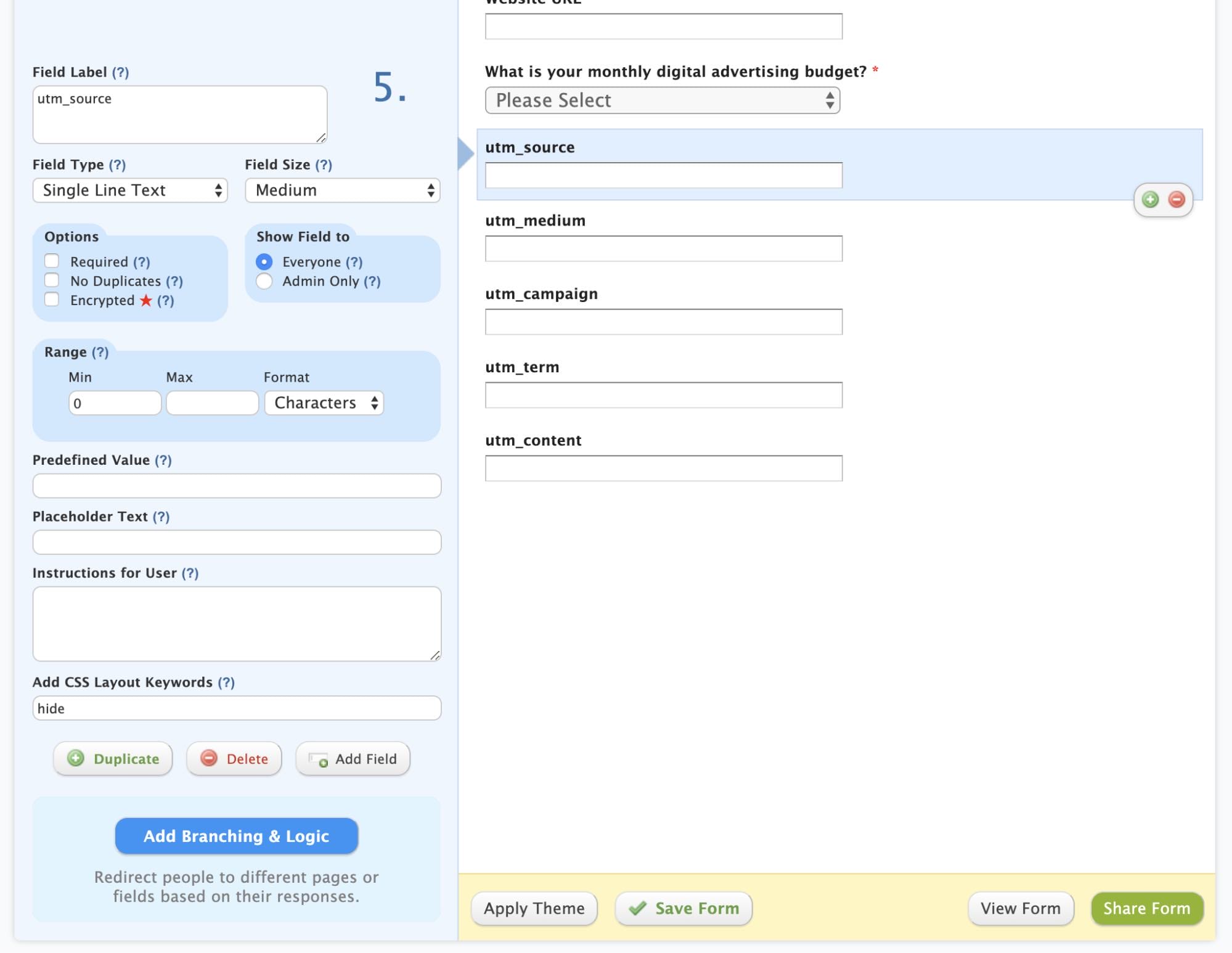 wufoo utm parameter input fields